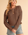 Stripe Textured Long Sleeve Henley Top