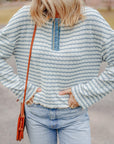 Stripe Textured Long Sleeve Henley Top