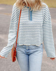 Stripe Textured Long Sleeve Henley Top