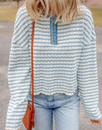 Stripe Textured Long Sleeve Henley Top