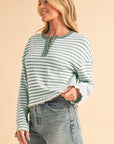 Stripe Textured Long Sleeve Henley Top