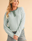 Stripe Textured Long Sleeve Henley Top