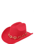 Fedora Hat with Metal Heart Chain Accent