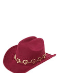 Fedora Hat with Metal Heart Chain Accent