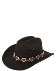 Fedora Hat with Metal Heart Chain Accent