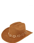 Fedora Hat with Metal Heart Chain Accent