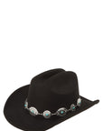 Silver and Turquoise Chain Accent Fedora Hat