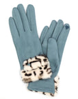 Leopard Printed Fur Trim Sueded Smart Gloves