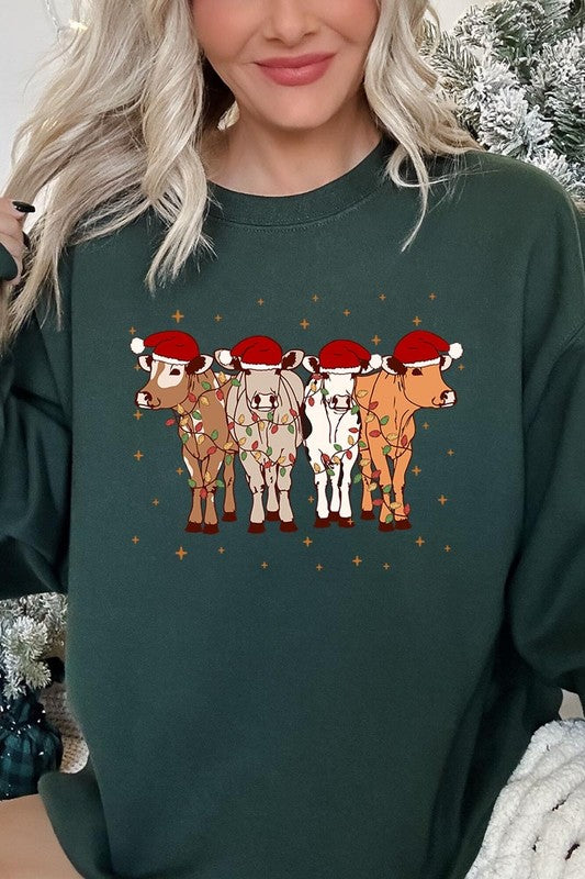 Christmas Cows Graphic Fleece Sweatshirts