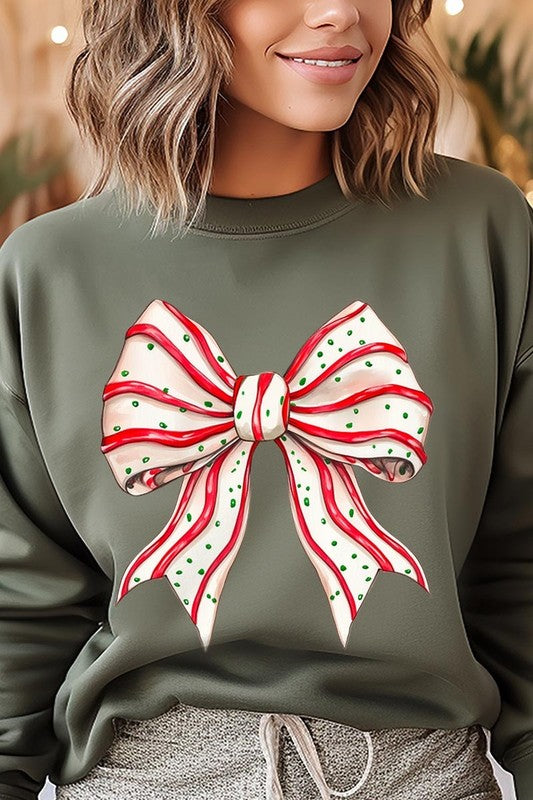 Christmas Tree Cake Bow Graphic Fleece Sweatshirts