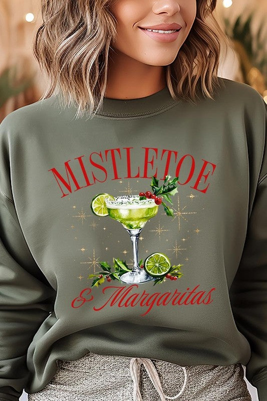 Mistletoe &amp; Margaritas Graphic Fleece Sweatshirts