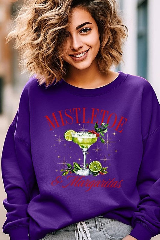 Mistletoe &amp; Margaritas Graphic Fleece Sweatshirts