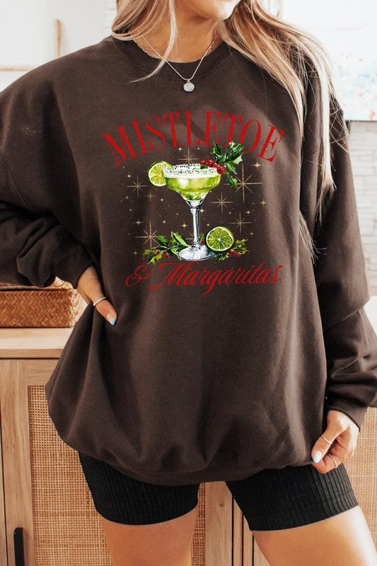 Mistletoe &amp; Margaritas Graphic Fleece Sweatshirts