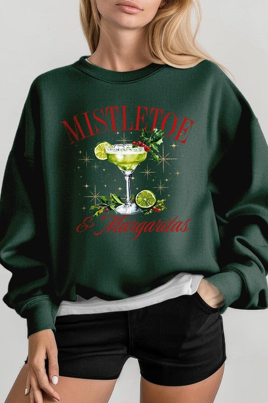 Mistletoe &amp; Margaritas Graphic Fleece Sweatshirts