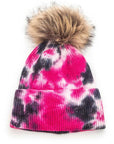 Tie Dyed Natural Natural Genuine Fur Pom Beanie