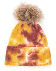 Tie Dyed Natural Natural Genuine Fur Pom Beanie