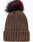 Mix Color Genuine Fur Pom Pom Beanie