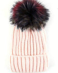 Mix Color Genuine Fur Pom Pom Beanie