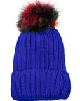 Mix Color Genuine Fur Pom Pom Beanie