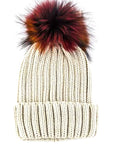 Mix Color Genuine Fur Pom Pom Beanie