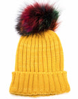 Mix Color Genuine Fur Pom Pom Beanie