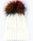 Mix Color Genuine Fur Pom Pom Beanie