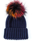 Mix Color Genuine Fur Pom Pom Beanie