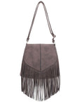 Faux Suede Fringe Flap Crossbody Bag