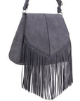 Faux Suede Fringe Flap Crossbody Bag