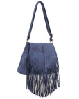 Faux Suede Fringe Flap Crossbody Bag