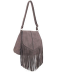 Faux Suede Fringe Flap Crossbody Bag