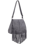 Faux Suede Fringe Flap Crossbody Bag