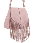 Faux Suede Fringe Flap Crossbody Bag