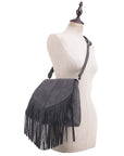 Faux Suede Fringe Flap Crossbody Bag