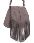 Faux Suede Fringe Flap Crossbody Bag