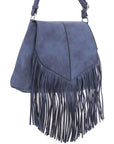 Faux Suede Fringe Flap Crossbody Bag