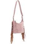 Faux Suede Fringe Crossbody Bag