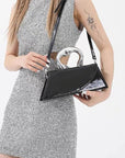 Silver Handle Patent Leather Swing Bag