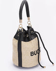 Top Handle Faux Straw Bucket Bag