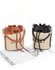 Top Handle Faux Straw Bucket Bag