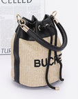 Top Handle Faux Straw Bucket Bag