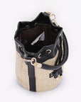 Top Handle Faux Straw Bucket Bag