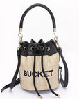 Top Handle Faux Straw Bucket Bag