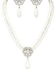 Pearl Teardrop Crystal Pendant Necklace Set