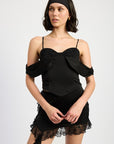 Emory Park Off Shoulder Satin Bustier With Lace Detal