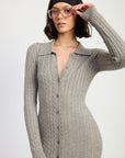 Emory Park Buttoned Long Sleeve Cable Knit Dress