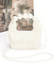 Weaved Pearl Top Handle Mini Clutch