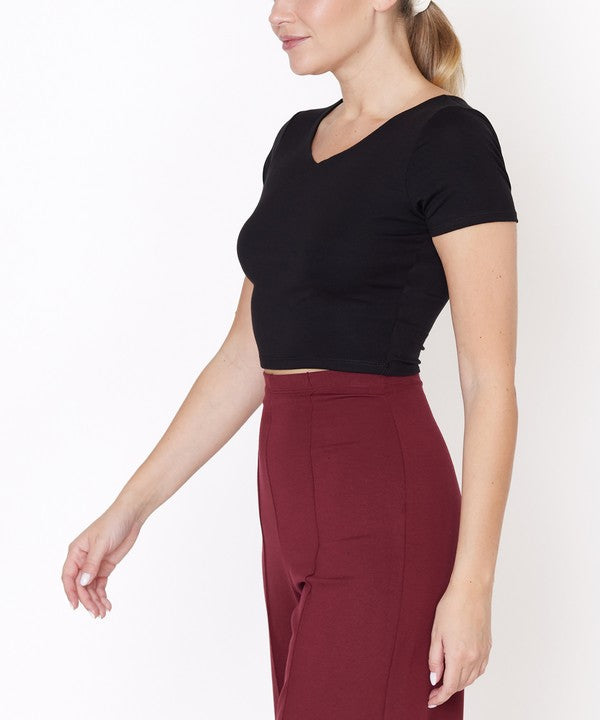 Fabina Bamboo Double Front V-Neck Crop Top