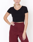 Fabina Bamboo Double Front V-Neck Crop Top