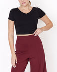 Fabina Bamboo Double Front V-Neck Crop Top